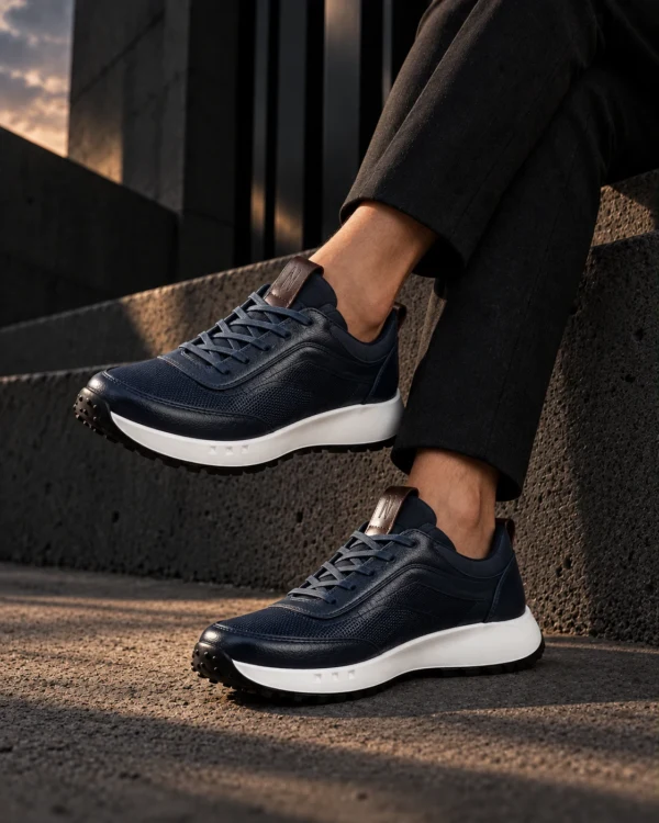 Tenis 3050 Azul Clásico — Sentado · tobillos cruzados