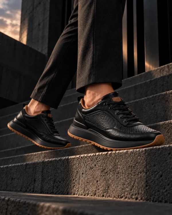 Tenis 3205 Eva Runner Negro con Detalles Miel — exterior en clave baja 1 Tenis 3205 Eva Runner Negro con Detalles Miel — Paso alto