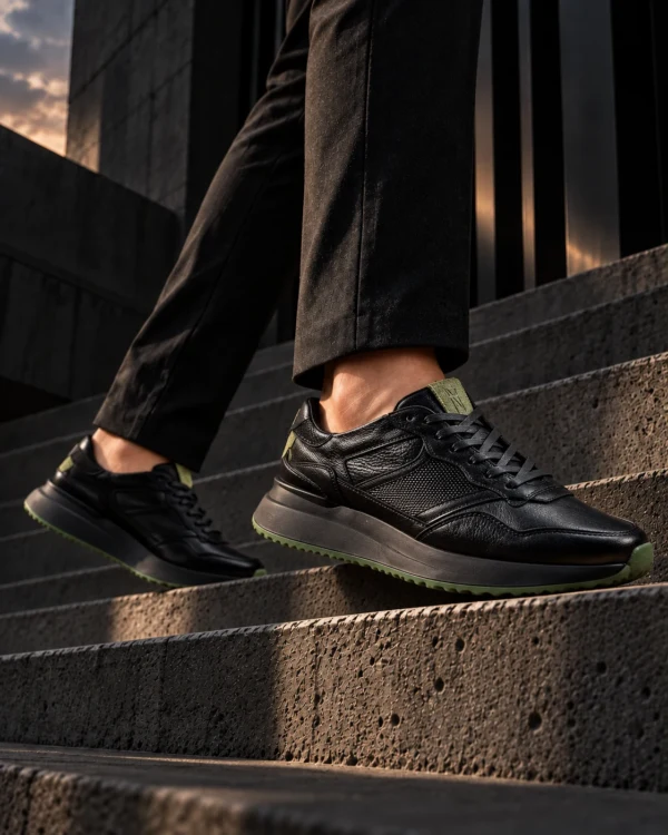 Tenis 3355 Eva Runner Negro con Verde — exterior en clave baja 1 Tenis 3355 Eva Runner Negro con Verde — Paso alto
